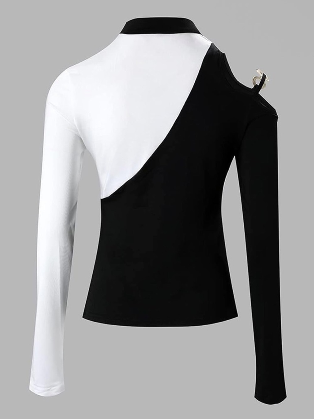 Chic Me Color block Black & White Cutout Long Sleeve Top long-sleeved turtleneck - Picture 8 of 9